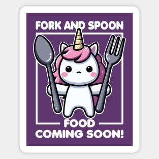 Fork And Spoon Food Coming Soon: Funny Unicorn Sticker